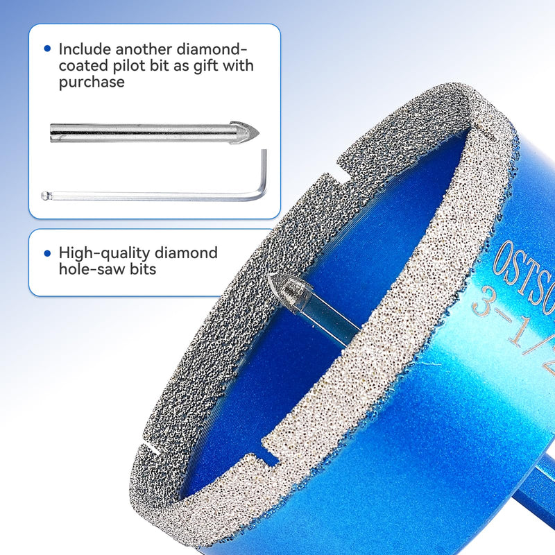 Diamond Tipped Hole Saw Set, 2 Piece 2-1/2" Diamond Hole Saw Bits with Pilot Drill Bit Accurate Drilling for Porcelain, Tile, Ceramic, Granite, Stone,Glass 65mm 2-1/2'' | 65mm