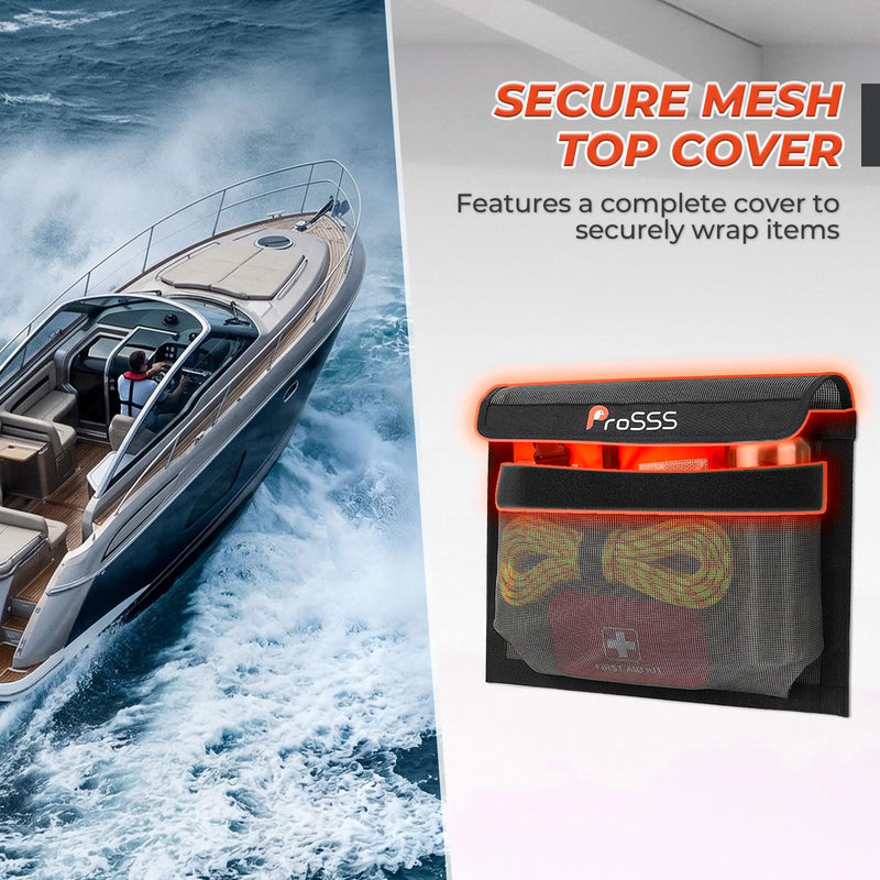 Boat Storage Mesh Bag with Secure Closure Flap - 13.7" x 9.8" - Upgraded Leak-Proof Design/Adhesive Backing/Perfect Boat Organizer-Boat Accessories-Keeps Contents Secure in Rough Waters 1