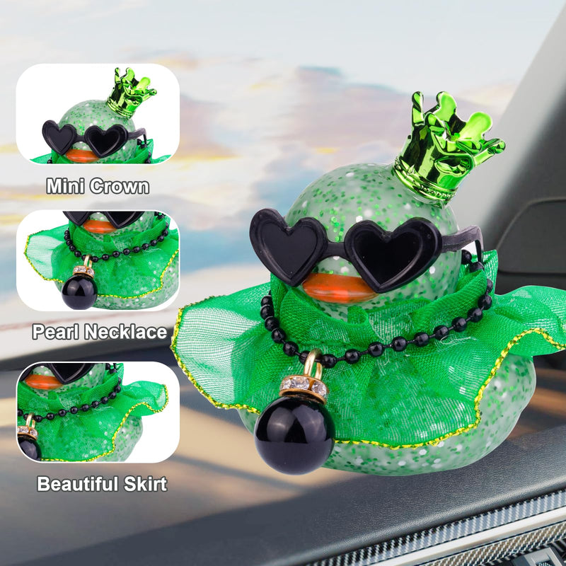 Rubber Duck Car Dashboard Decoration, Duck Car Ornament with Mini Crown Skirt Necklace Glasses for Cute Car Accessories, CF038A A1-purple Skirt-yellow