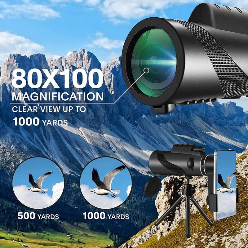 Monocular Telescope with Smartphone Adapter, HD BAK-4 Prism, Handheld Monoculars for Adults Bird Watching Hunting Hiking, Black
