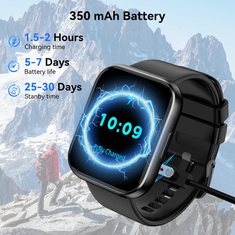Smart Watch for Men - 1.85" HD 2026 Upgraded Fitness Tracker Bluetooth Call and Text Smartwatch with 7 Day Battery 5 ATM Waterproof Heart Rate Sleep Monitor 130+ Sport Modes for Android & iOS (Black) Black