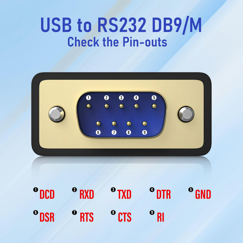 USB Type C to RS232 DB9 Serial Port Adapter Cable, FTDI Chipset, Supports Windows 11, 10, 8, 7 and Mac Linux 6FT USB-C to Serial DB9