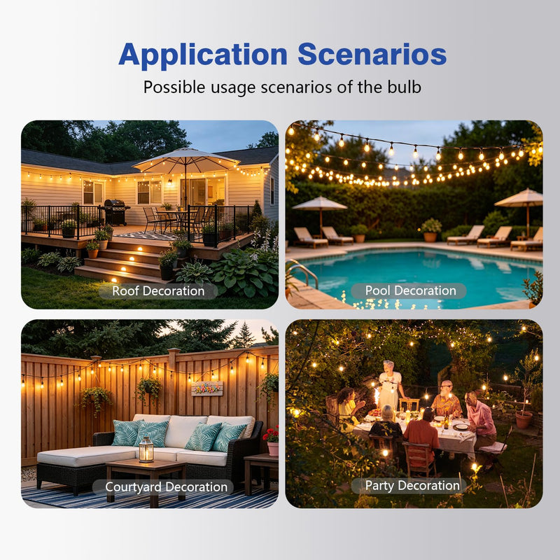 S14 Replacement LED Light Bulbs, Shatterproof & Waterproof 2W S14 LED Bulbs, Outdoor String Lights , E26 Base Patio Edison LED Light Bulbs, Warm White 2200K Plastic 150LM Non-Dimmable 48 Pack 2w 48pack