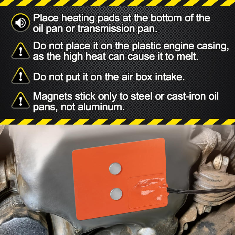 Silicone Pad Heater - 4 * 5in Car Engine Oil Pan Heater with 194°F Thermal Protector & 68" Power Cord, Self-adhesive Warmer for Automotive (120V 150W) 2pcs 4*5in