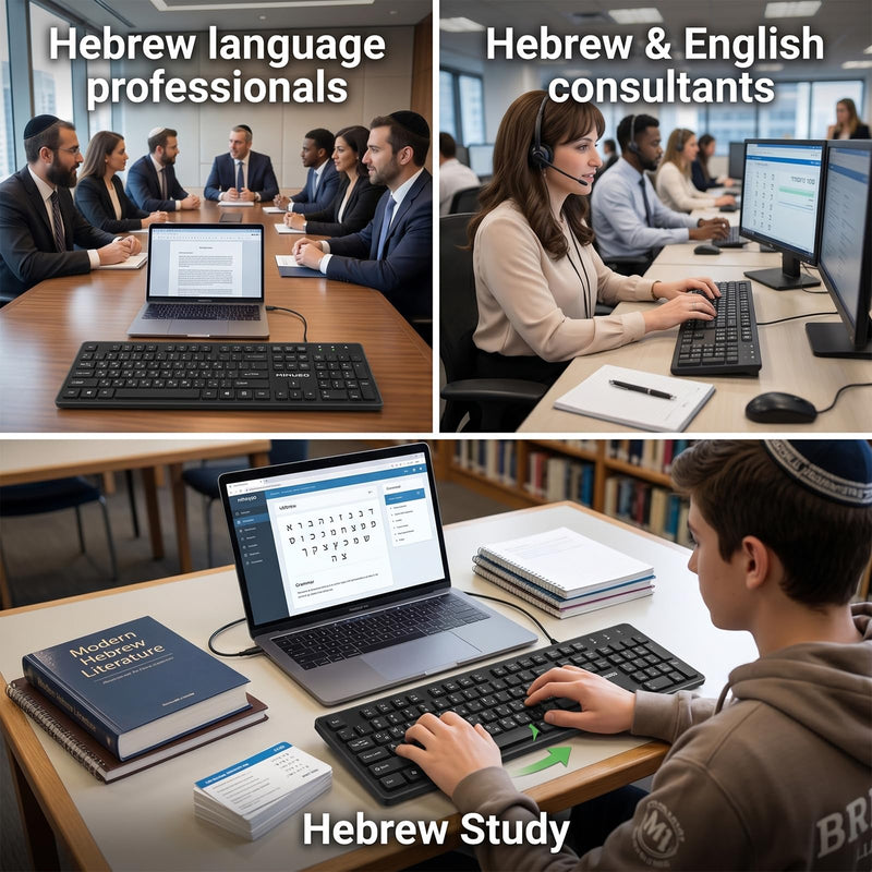 Hebrew English Keyboard USB Wired - 104 Keys Full-Size Laser Letter | Bilingual Keyboard(Not Fading Character) with Number Pad for PC Desktop Computer - for Hebrew Speakers, Jewish School
