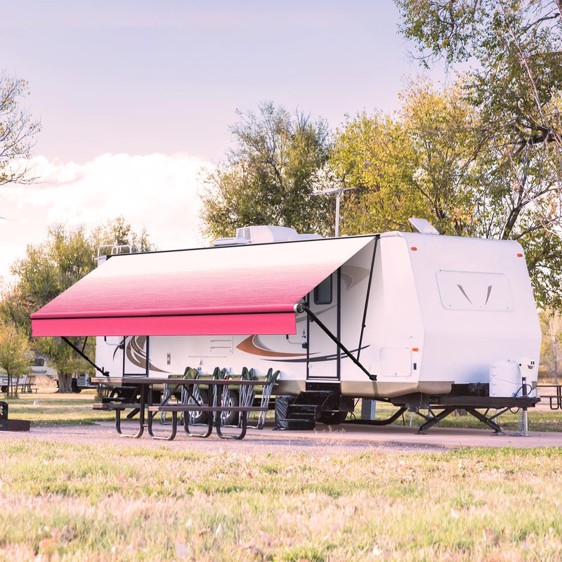 Kohree 16' Rv Awning Fabric Replacement, 19oz Weatherproof Heavy Duty Anti-Fading Awning Replacement with Pull Strap, Outdoor Canopy for Camper, Trailer, Motorhome, Pink Fade, (Fabric 15'2")