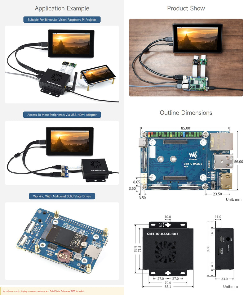 Waveshare Mini Base Board Designed for Raspberry Pi Compute Module 4 Powerful Functions in A Small Sized Body Suitable for Evaluating The Raspberry Pi CM4 Or Being Integrated Into End Products