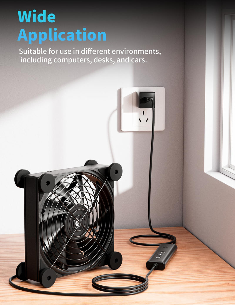 upHere 120mm USB Fan Silent Fan with 4 Adjustable Wind speeds for Computer Case/PC / PS4 / TV Box/AV Cabinet U3UK1 Black 120mm X 1