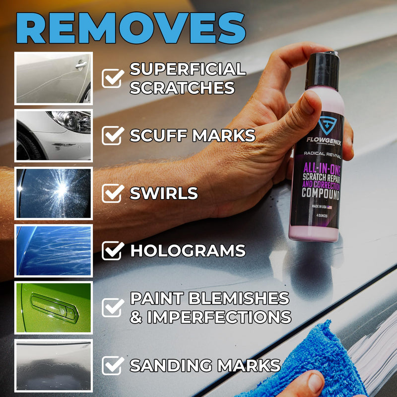  [AUSTRALIA] - Flowgenix™ Instant Car Scratch Remover Repair - All-in-One Scratch Remover For Vehicles and Polishing Compound (4 oz) - Car Paint Scratch Repair Includes 1 Microfiber Applicator and 1 Microfiber Towel Instant Scratch Repair