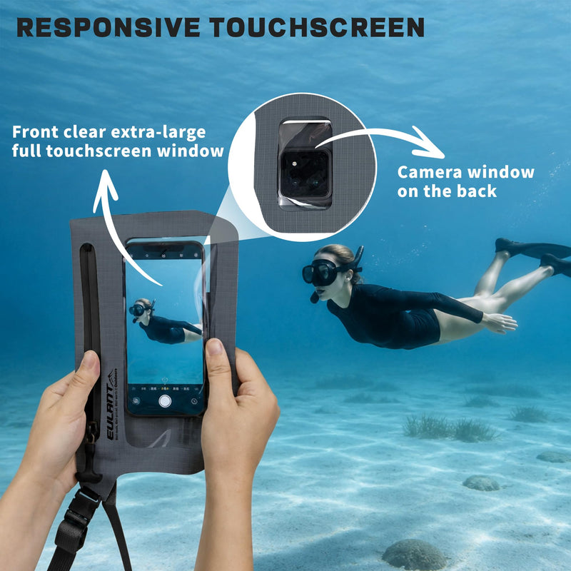 EULANT IPX8 Waterproof Phone Pouch,Reusable Fanny Pack Dry Bag | Fanny Pack Dry Bag with Screen Touch Sensitive for Beach Swimming,Boating,Kayaking,Rafting Dark Gray 1 PC