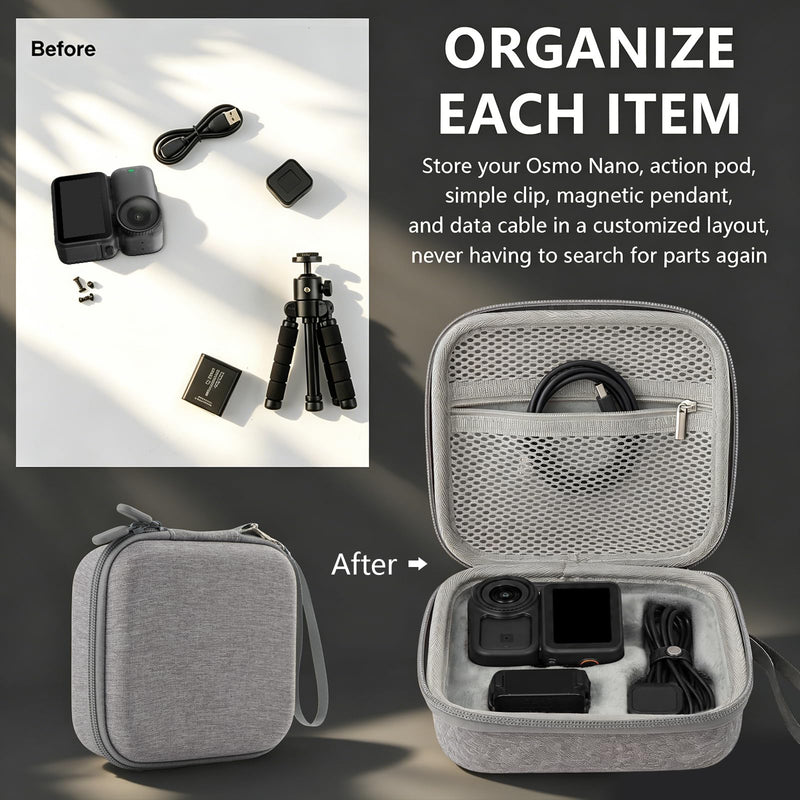 DJI Osmo Nano Case for Storage & Carry, Oxford Fabric & EVA Material | DJI Nano Case with Soft Lining for Osmo Nano/Xtra Atto & Accessories