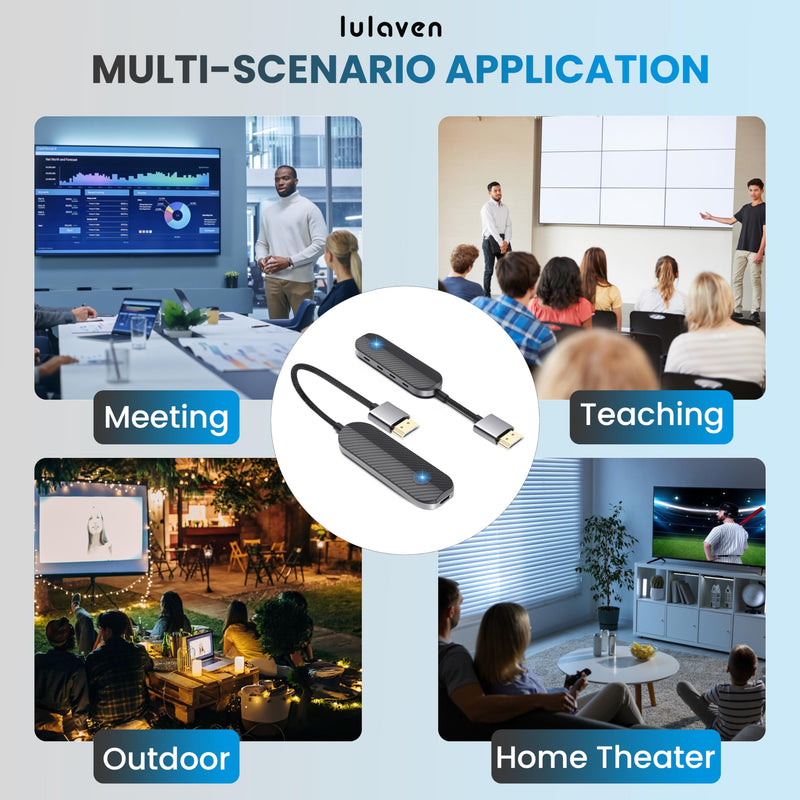 lulaven iShare Pro Wireless HDMI Transmitter and Receiver Kit, 328ft Plug & Play for Laptop PC MacBook iPhone 15/16/17, Includes USB-C + Micro + Mini HDMI Adapters, 1080P 60Hz Zero-Lag, No WiFi Needed