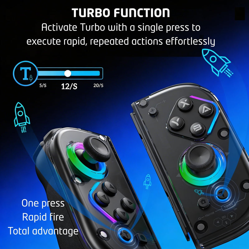TNDA Wireless Controller Compatible with Switch and Switch 2, Charging Adapters Included, Hall Effect Joystick Wireless Joypad with RGB Lighting, 6-Axis Gyroscope Motion Control, Turbo Button, Rechargeable Battery