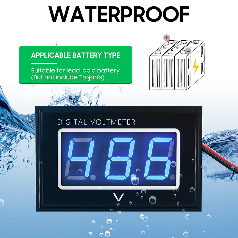 10L0L 12V 24V 36V 48V 60V 72V Golf Cart Digital Voltmeter, Waterproof Voltage Meter with LED Digital Volt Gauge DC5-120V Compatible with Yamaha, Club Car, EZGO, Boat
