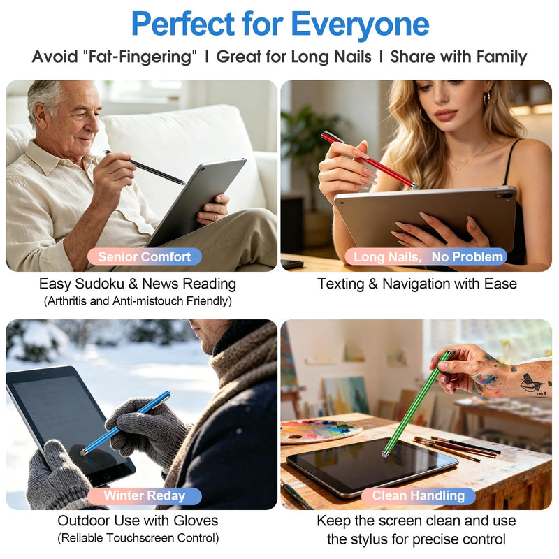 Long Stylus 5-Pack Capacitive Pen for Touchscreen, Universal Stylus Pens | for iPad iPhone Android Tablet & Laptop Touch Screens, High Sensitivity & Smooth nibs Fiber mesh Extra Long Stylus