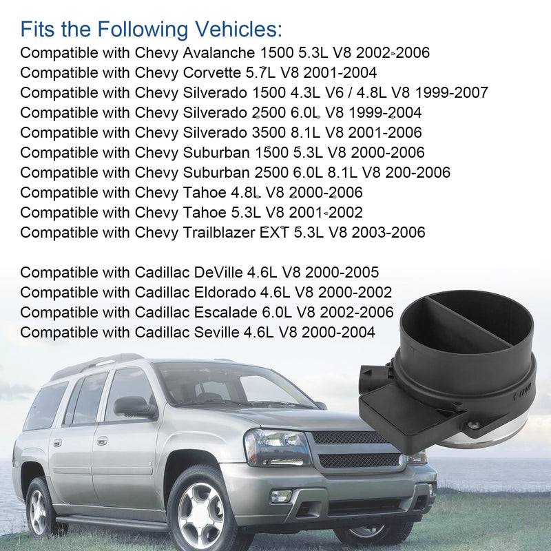 Mass Air Flow Sensor Compatible with Chevy Silverado Suburban Tahoe GMC Sierra Yukon Eldorado Escalade 1999-2007, Replace AF10043 25168491 213-4160