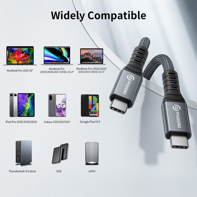 PHIXERO 1ft USB C to C Cable, Thunderbolt 4 Compatible, 40Gbps Data Transfer, 100W PD Charging, Supports Single 8K or Dual 4K Display, Compatible with MacBook Pro/Air, Docking Stations, Monitors Straight 0.3M