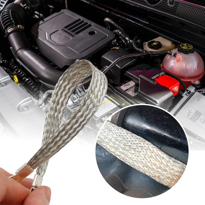 Braided Ground Strap Tinned Copper Ground Strap Automotive 20 inch X 1/2 inch with 1/2 inch Ring to 1/4 inch Ring Terminal Connectors 3PCS