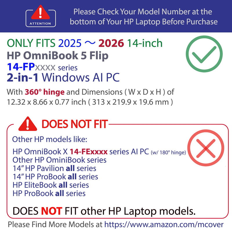 mCover Case Compatible Only for 2025-2026 14" HP OmniBook 5 Flip 14-FPxxxx 2-in-1 Windows Laptop Computer (NOT Fitting Any Other HP Models) - Clear