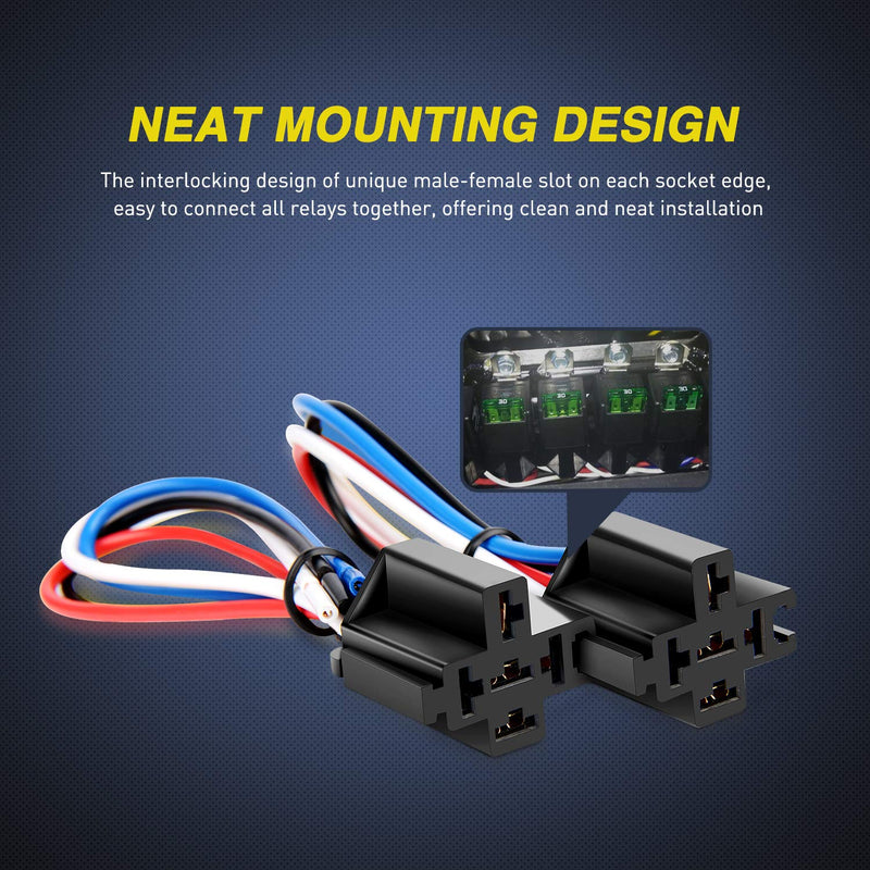Nilight 50023R 5 Pack 30A Fused Relay Switch Kit 12V 4 Pin SPST Relay Interlocking Harness Socket Holder 30 Amp 12 Volt Automotive Relays with Fuse for Auto Cars Trucks RV Fuse Relay 5 Pack