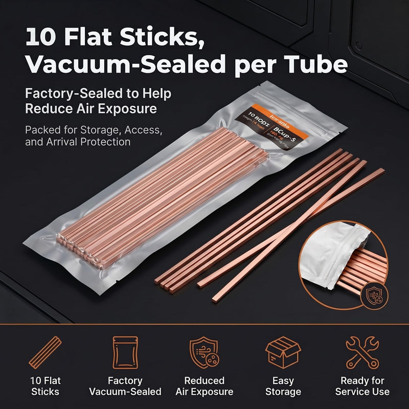 BCuP-5 15% Silver Brazing Rods, 10 Flat Sticks 0.050" x 1/8" x 14" for Copper Tube Brazing in HVAC, Air Conditioning, Refrigeration and Cold Storage, Flux Required for Brass 10PCS,BCup-5,15% Silver Length-14 Inch