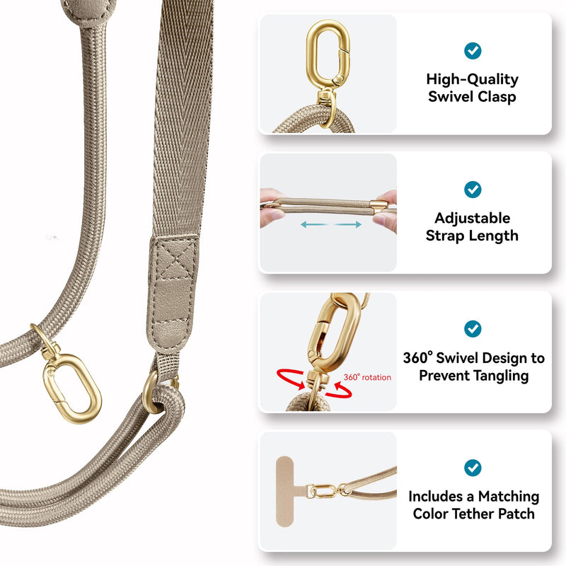 Staaar Universal Phone Lanyard Crossbody Strap–Designed for Comfort & Style, Adjustable for Neck Carry, Hands-Free Anti-Drop (Nude Gold) Nude Gold