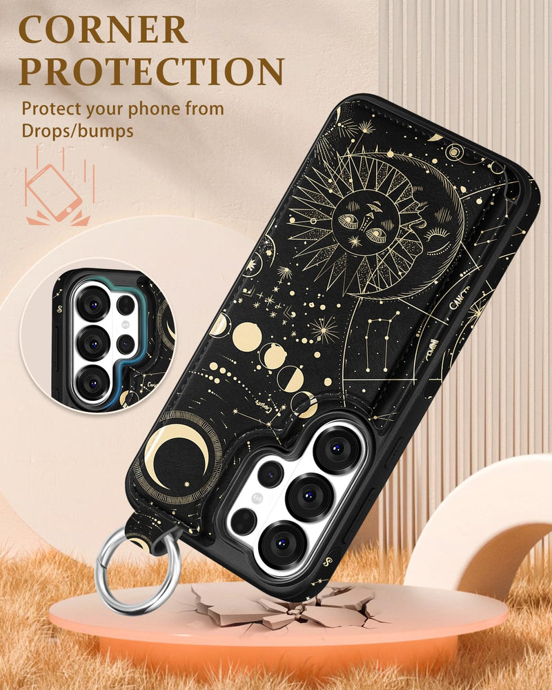 Shorogyt for Samsung Galaxy S26 Ultra Wallet Case - Cute Fashion Sun Moon Design with Card Holder Kickstand for Magnetic Clasp Back Flip Folio Leather Phone Cases for Women Girls Men Constellation