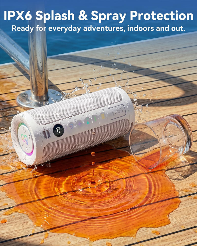 BassBloom Roar 3 Portable Bluetooth Speaker,20W Powerful Sound with Deep Bass,IPX6 Waterproof,24H Playtime,Bluetooth 5.4,RGB Lights,Wireless TWS Pairing (White)