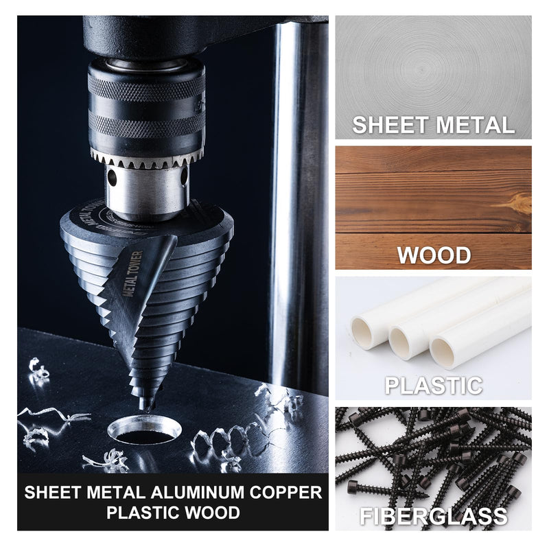 GRENPRO Step Drill Bit for Metal Set, 1/4" - 2-1/2"Large Step Bit, M35 HSS Impact Tough Step Bits for Metal, 1/2" Shank Unibit Step Drill Bits, Stainless Steel, Aluminum, Wood