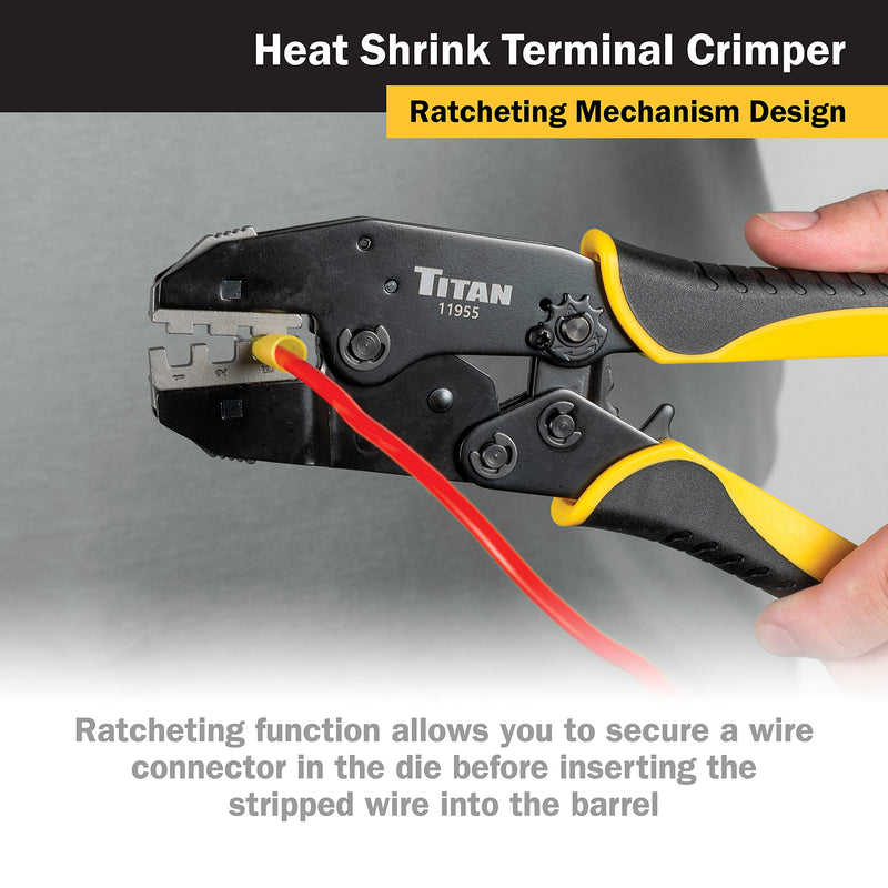 Titan 11955 Ratcheting Heat Shrink Terminal Crimper Quick Change with Heat Shrink Jaw