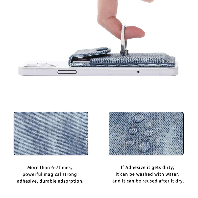 RFID Ring Stand Stick on Wallet for Back of Phone for iPhone Android and All Smartphones Adhesive Credit Card Holder for Cell Phone-Denim Blue … Denim Blue