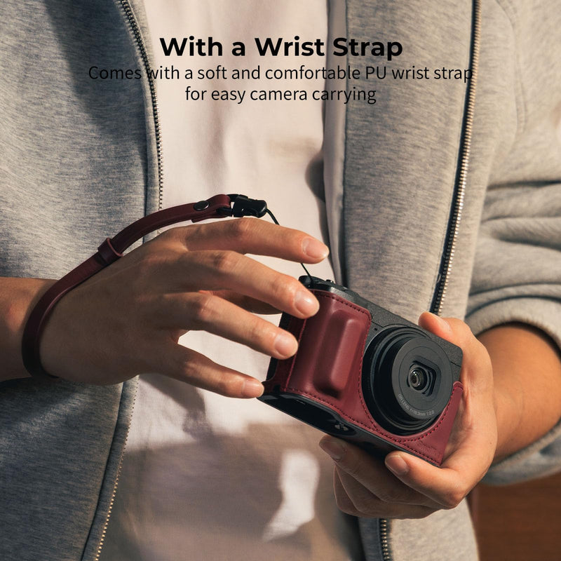 SMALLRIG GR IV/GR III Series Genuine Leather Case Kit, Camera Case for RICOH GR IV/GR IV HDF/GR IV Monochrome/GR III/GR IIIx, Vintage Half-Body Shell, Wrist Strap Red