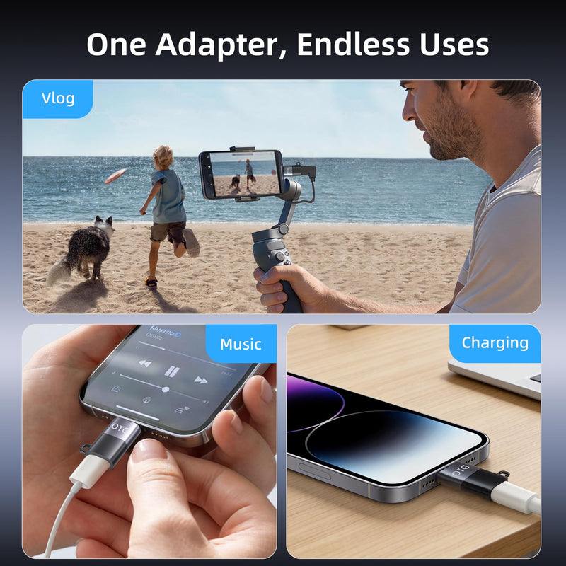 USB-C to Lightning OTG Audio Adapter for Connecting DJI Mic Mini/Lark M2S Series Wireless Microphone Receivers to iPhone 14/13/12/11 / Mac