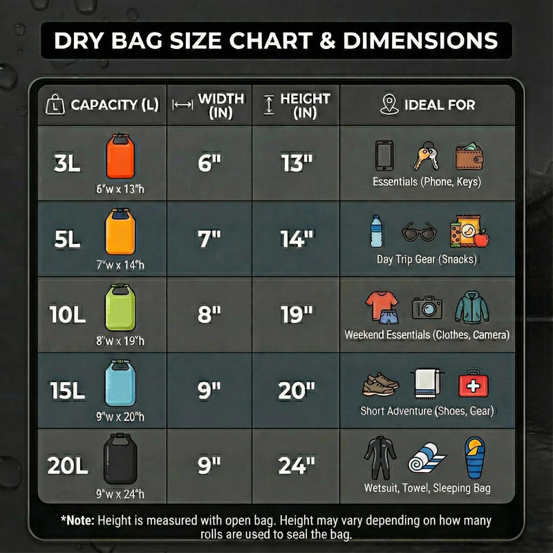 Ho Stevie! Heavy Duty Waterproof Dry Bag - Keeps Your Stuff Dry, on Surf Trips, Camping, or Any Adventure (Black, 20L) Black