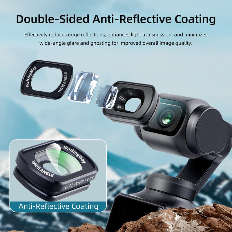 WalkingWay 0.72x 112° Magnetic Wide Angle Lens for DJI Osmo Pocket 3/4/Xtra Muse/2, Multi-Coated/HD Optical Glass/Aluminum Frame, for Architectural Landscape/Cinematic Video