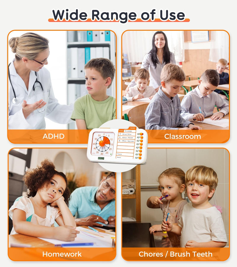 3-in-1 Visual ADHD Timer for Kids & Adults with Planning Board, Task Timer, Chore Chart & Visual Schedule Planner, Autism & ADHD Tools with Checklist for Classroom, Homeschool Supplies, Home, School Orange_white