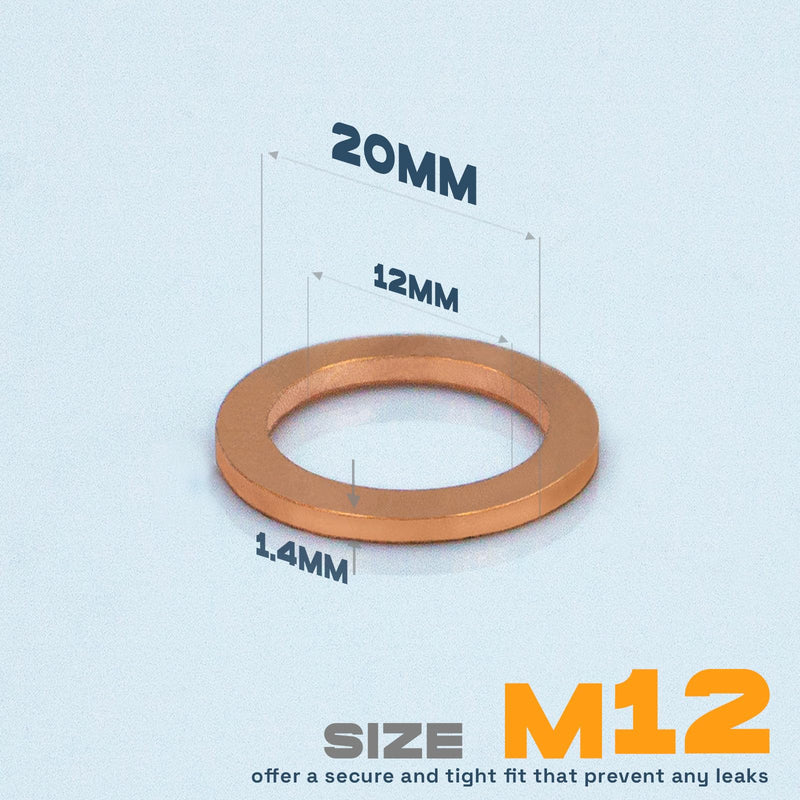 20Pcs M12 Oil Drain Plug Gasket, Copper Crush Washer, Seal Ring by KeeRoarin M12-20PCS