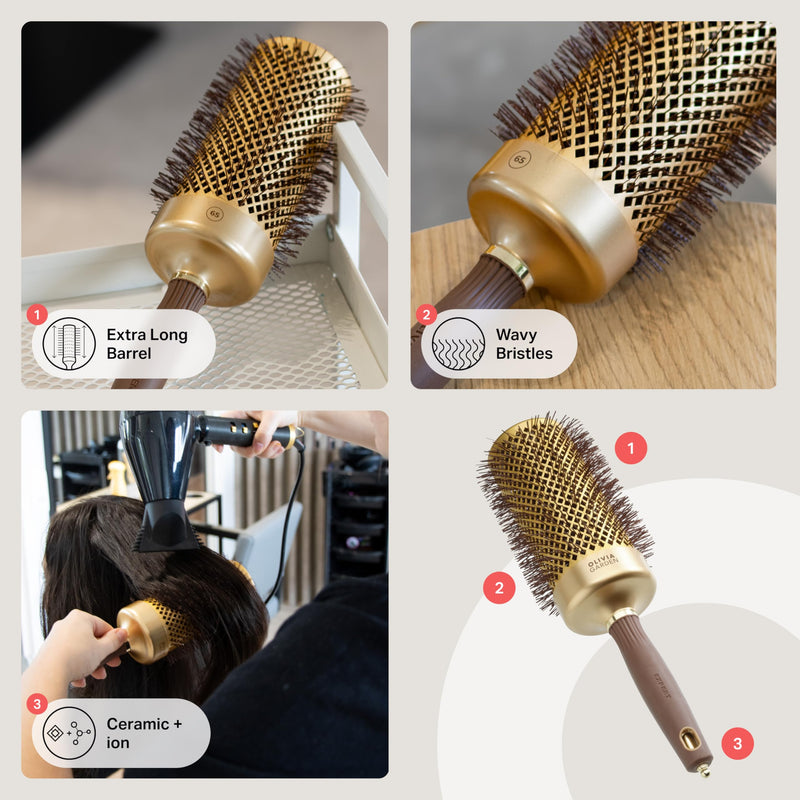 Olivia Garden Expert Blowout Speed – Ceramic Coated Round Brush with Extra Long Barrel for 25% Faster Blowouts Gold & Brown 65