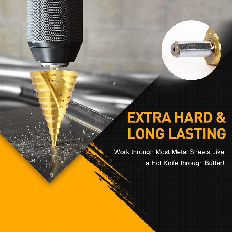 Spiral Groove Step Drill Bit, 12 Steps High-Speed Steel 1/4" to 2-3/8", Large Step Drill Bits for Cutting Holes in Iron Aluminum Copper Plastic Wood