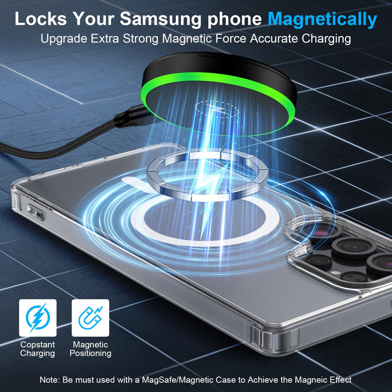 25W Magnetic Wireless Charger for Samsung Galaxy S26 Ultra/S26 Plus/S25/S24/S23/S22/S21/S20 Plus/Magnetic MagSafe Fast Charging Pad for iPhone 17 Pro Max/17e/16/15/14/13/12 Series/AirPods 4/3/2/Pro Black