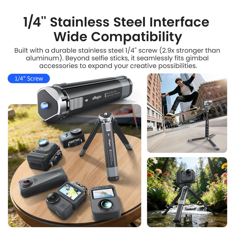 Metal Mini Tripod for Insta360 Luna Ultra/DJI Osmo Pocket 4P Accessories | Extendable Desktop Stand with 1/4" Screw, 3KG/6.6LB Load Capacity, Compact Vlogging Camera Tripod for Insta360 & Osmo Action