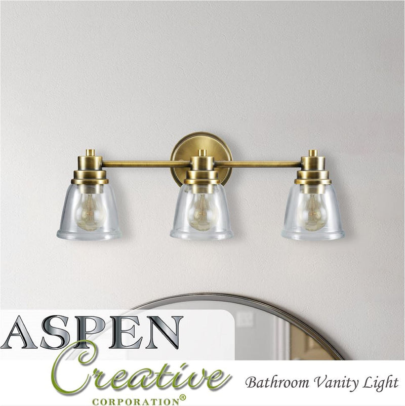Aspen Creative 62021-3, Two-Light Metal Bathroom Vanity Wall Light Fixture, 6" Wide, Transitional Design in Antique Brass with Frosted Glass Shade 2-LIGHT