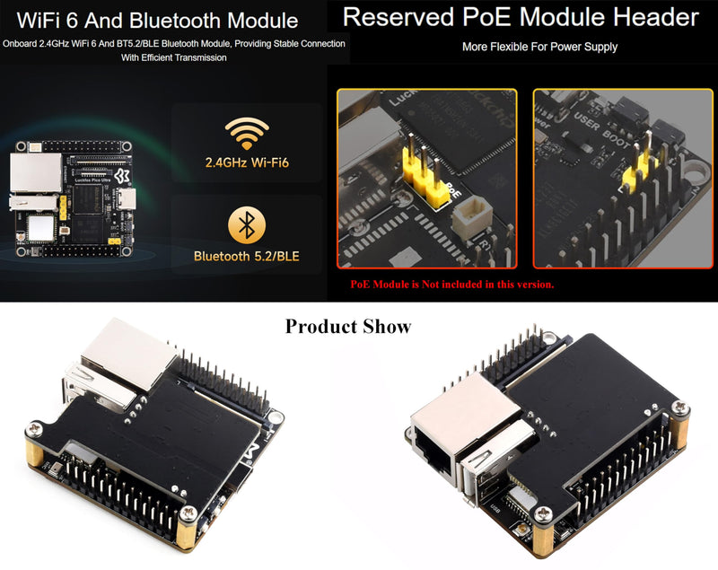 Luckfox Pico Ultra W PoE Kit RV1106G3 Linux Micro Development Board, Integrate ARM Cortex-A7/RISC-V MCU/NPU/ISP Processors, Input 5M @30fps (with Onboard WiFi, with 8GB EMMC, with POE Module)