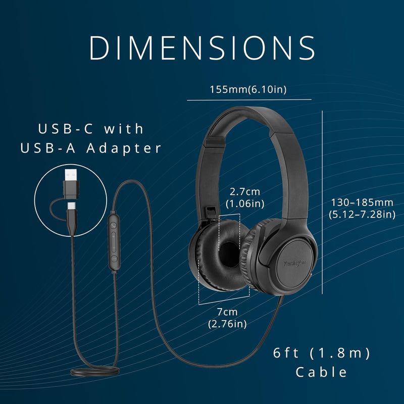 Kensington H950 EQ USB-C/USB-A On-Ear Headset with Noise-Cancelling Mic, Flip-to-Mute, in-Line Controls, Microsoft Teams & Zoom Compatible (K97468WW)