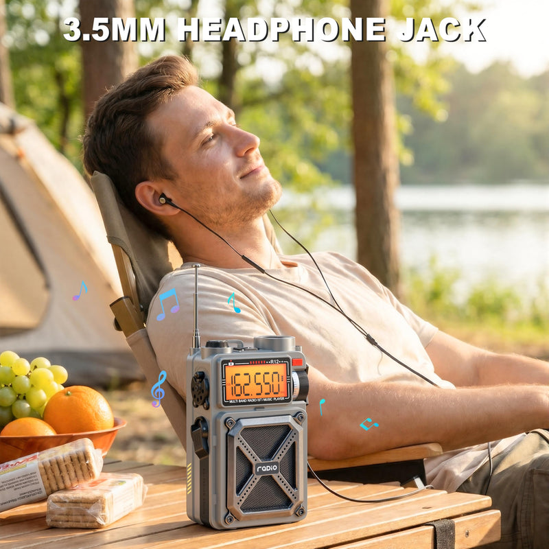 RunningSnail Solar Hand Crank Emergency Radio, NOAA Weather Alert, AM/FM/SW | Digital Tuning,Bluetooth Speaker,TF Playback,Flashlight,Compass,SOS,4000mAh,Thermal Blanket,USB-C Charging,for Emergencies Grey
