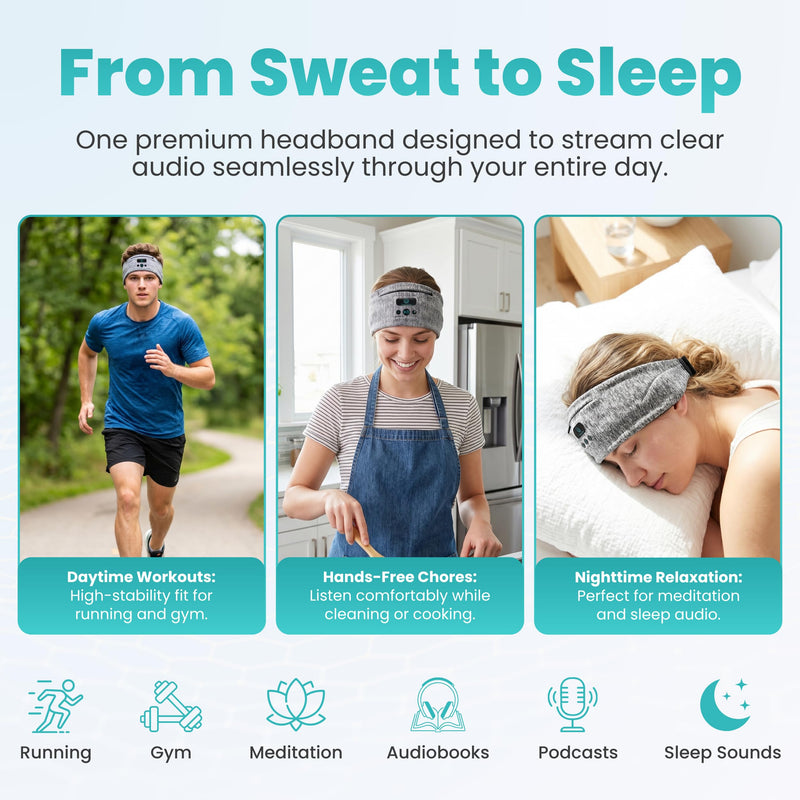 Adjustable Wireless Comfort Headband - Bluetooth Headphones Headband for Exercise, Sleep, Travel, and Relaxation