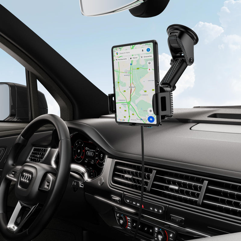 Wireless Car Charger Mount, 15W Dual Coil Rotatable Car Phone Holder Wireless Charger for Samsung Galaxy Z Fold 7/6/5/4/3/2, Z Flip, S25/S24/S23/S22 Series and iPhone, Car Charger Included