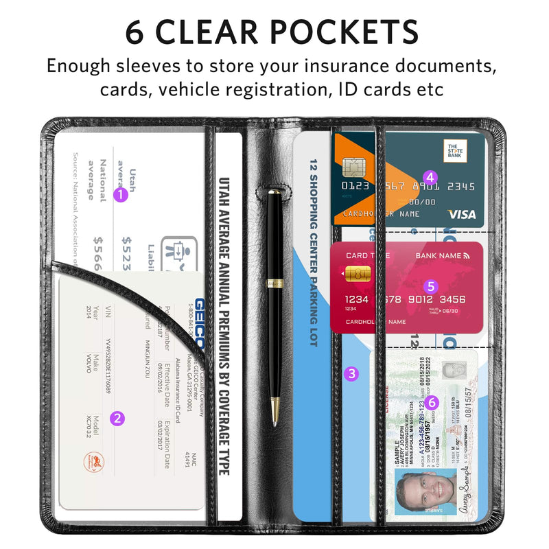 CoBak Car Registration and Insurance Holder - Vehicle Glove Box Car Organizer,Auto Truck Comparment Accessories Case with Magnetic Closure for Driver License,Cards L-Cowhide Black