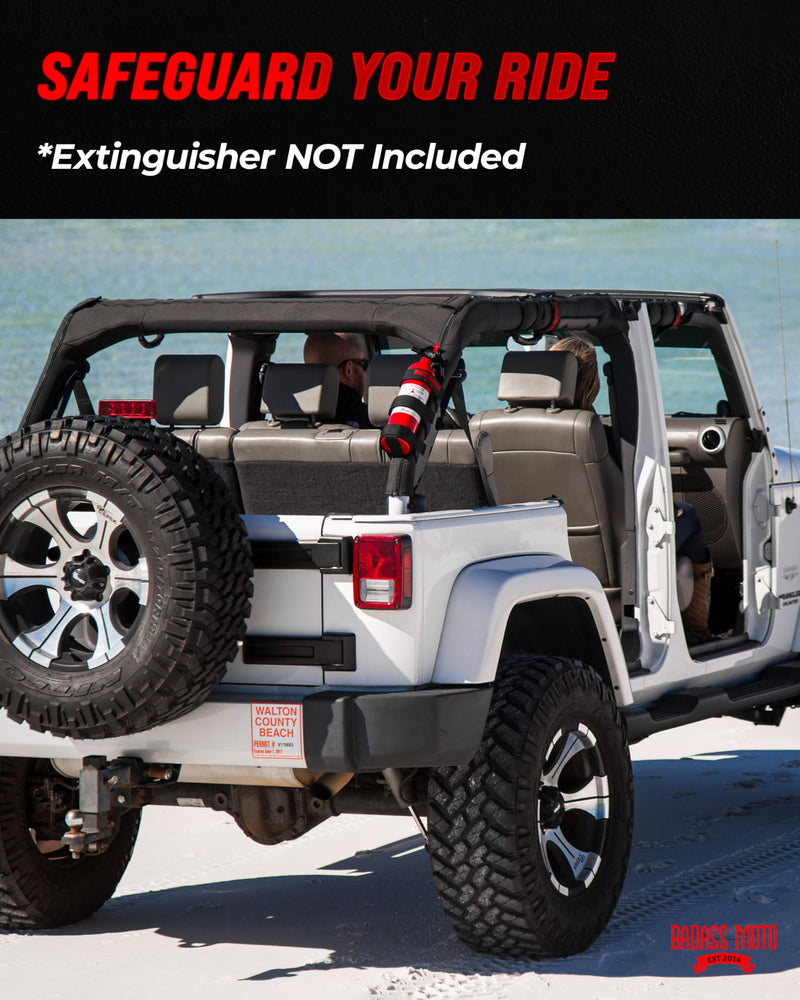 Badass Moto Accessories for Jeep Fire Extinguisher Mount Jeep Gladiator Fire Extinguisher Holder Jeep Wrangler fits 1965-2024 JK JKU TJ CJ JL, Easy Install Roll Bar for Jeep Gifts, Badass Black