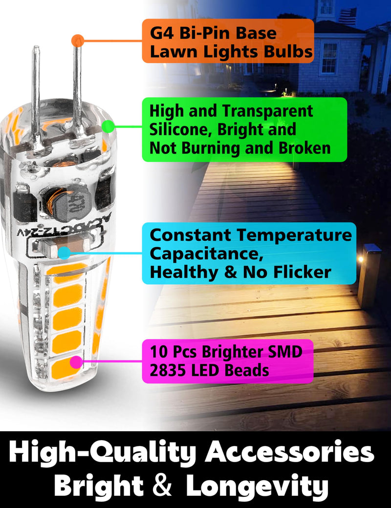 G4 LED Bulb AC DC 12V to 24V JC Type, 20W-30W T3 G4 Halogen Equivalent, 2W 2700K Warm White, G4 Bi-Pin Base, 250LM, Landscape Lighting Courtyard Lawn Lights, Non-Dimmable,10pcs